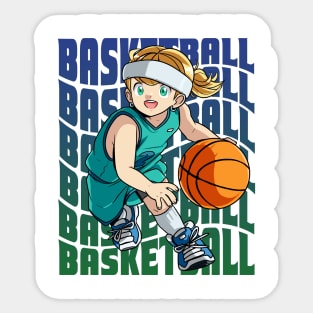 Girl Basketball Player Hoops Dribbling Ball Sticker